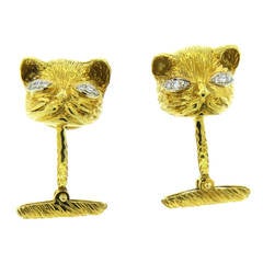 Whimsical Diamond Gold Cat Cufflinks