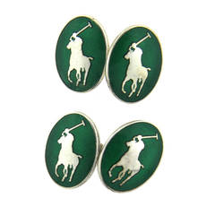 Ralph Lauren Green Enamel Sterling Silver Polo Cufflinks