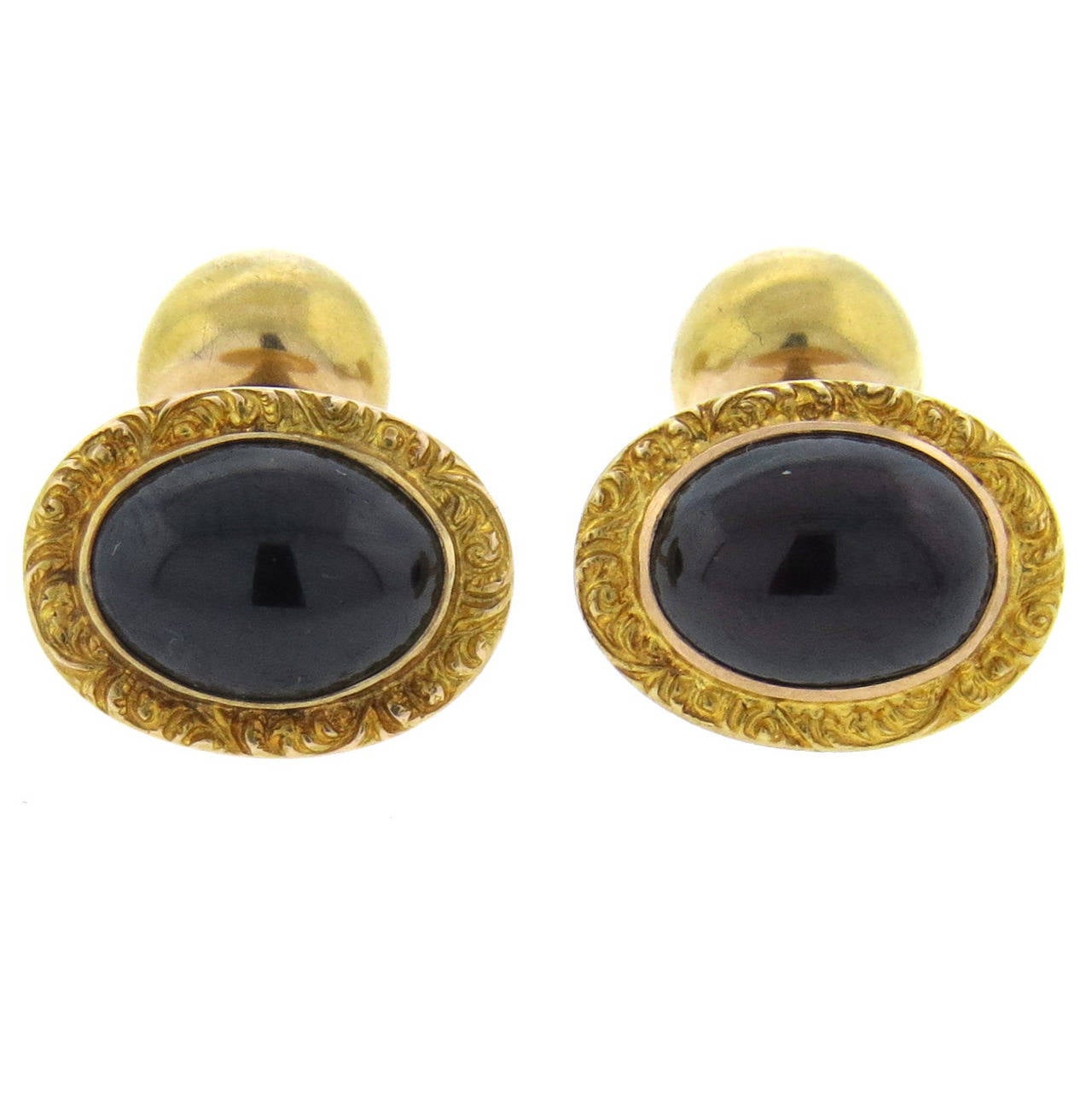 Antique Victorian Cabochon Gold Cufflinks For Sale at 1stDibs
