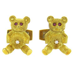 Ruby Diamond Gold Teddy Bear Cufflinks