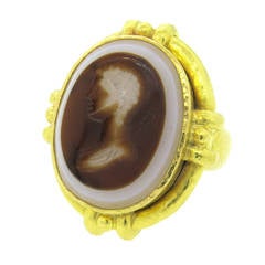 Elizabeth Locke Large Antique Intaglio Agate Gold Ring
