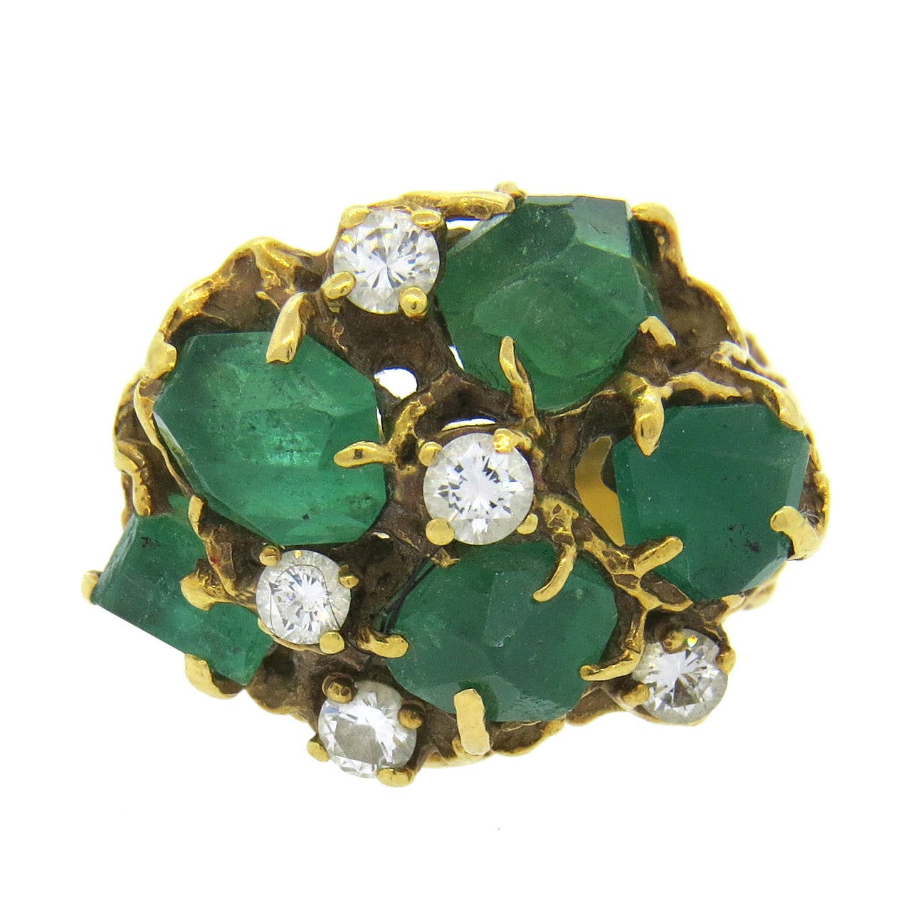 Arthur King Free Form Emerald Diamond Gold Ring