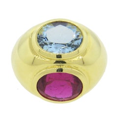 Vintage Tiffany & Co. Paloma Picasso Rubellite Tourmaline Aquamarine Gold Dome Ring