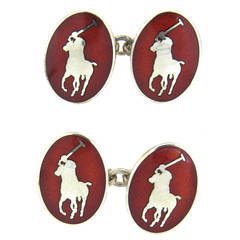 Vintage Ralph Lauren Red Enamel Sterling Silver Polo Cufflinks