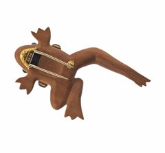 Seaman Schepps Gold Sapphire Emerald Wood Frog Brooch Pin