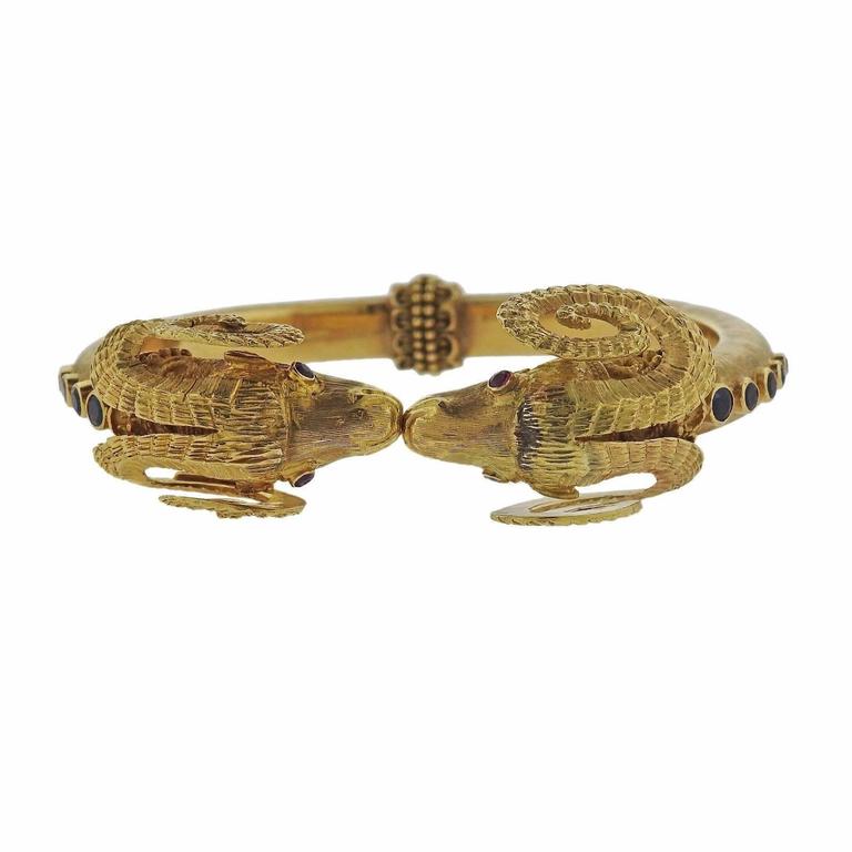 Zolotas Greece Gold Ruby Sapphire Ram's Head Bracelet For Sale at 1stdibs