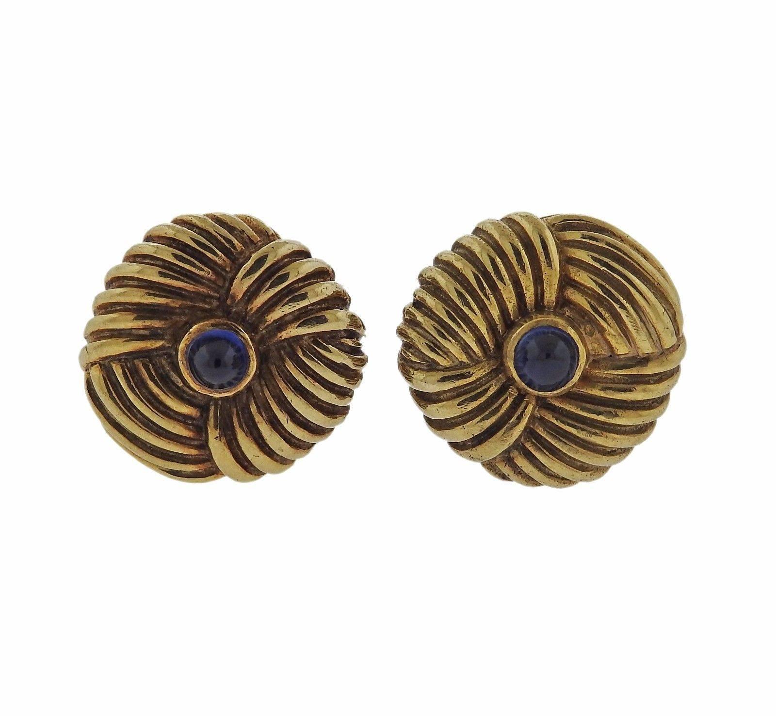 Tiffany & Co. Schlumberger Gold Sapphire Cufflinks In Excellent Condition For Sale In Lambertville, NJ