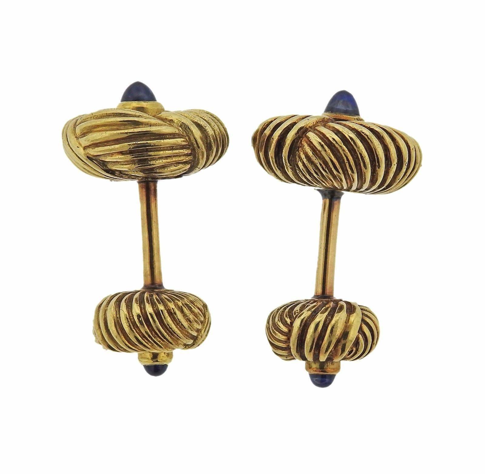 Tiffany & Co. Schlumberger Gold Sapphire Cufflinks For Sale 1