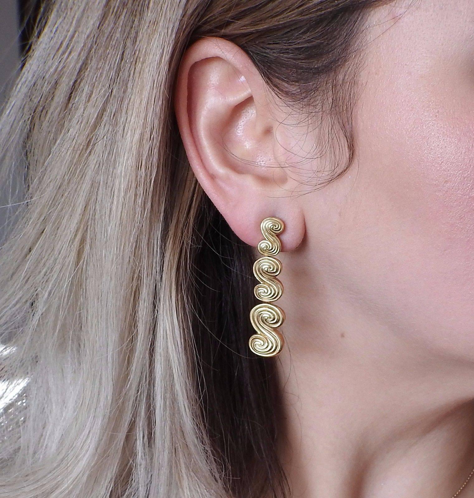 Tiffany & Co. Gold Swirl Motif Long Drop Earrings 1