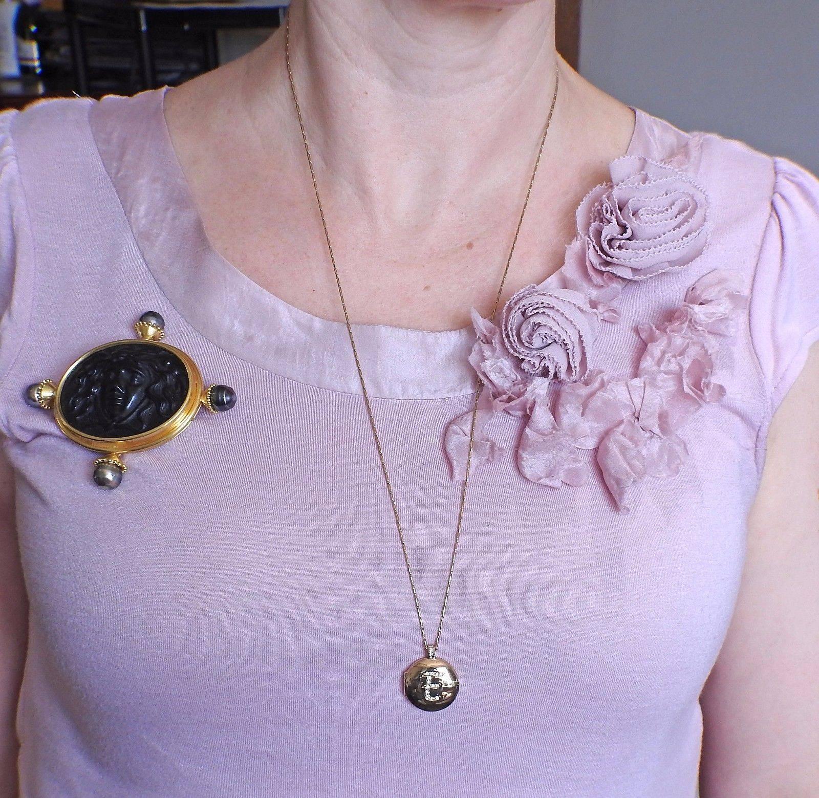 Women's Elizabeth Locke Large Gold Pearl Brooch Pin