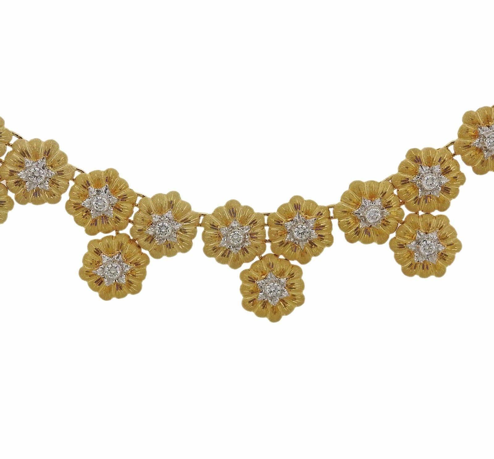 Women's Buccellati Gold Diamond Flower Motif Necklace For Sale