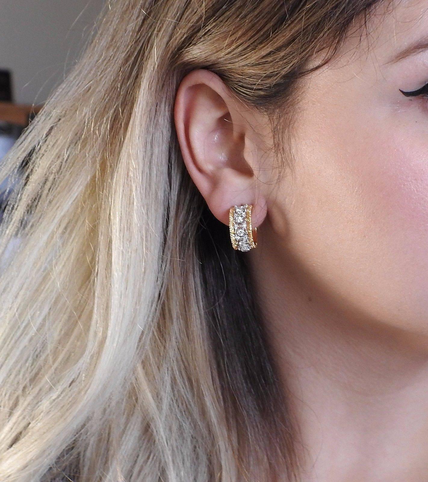Women's Buccellati Gold Diamond Hoop Earrings