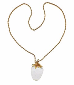 Steuben Gold Glass Strawberry Pendant Necklace