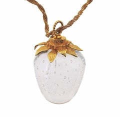 Vintage Steuben Gold Glass Strawberry Pendant Necklace