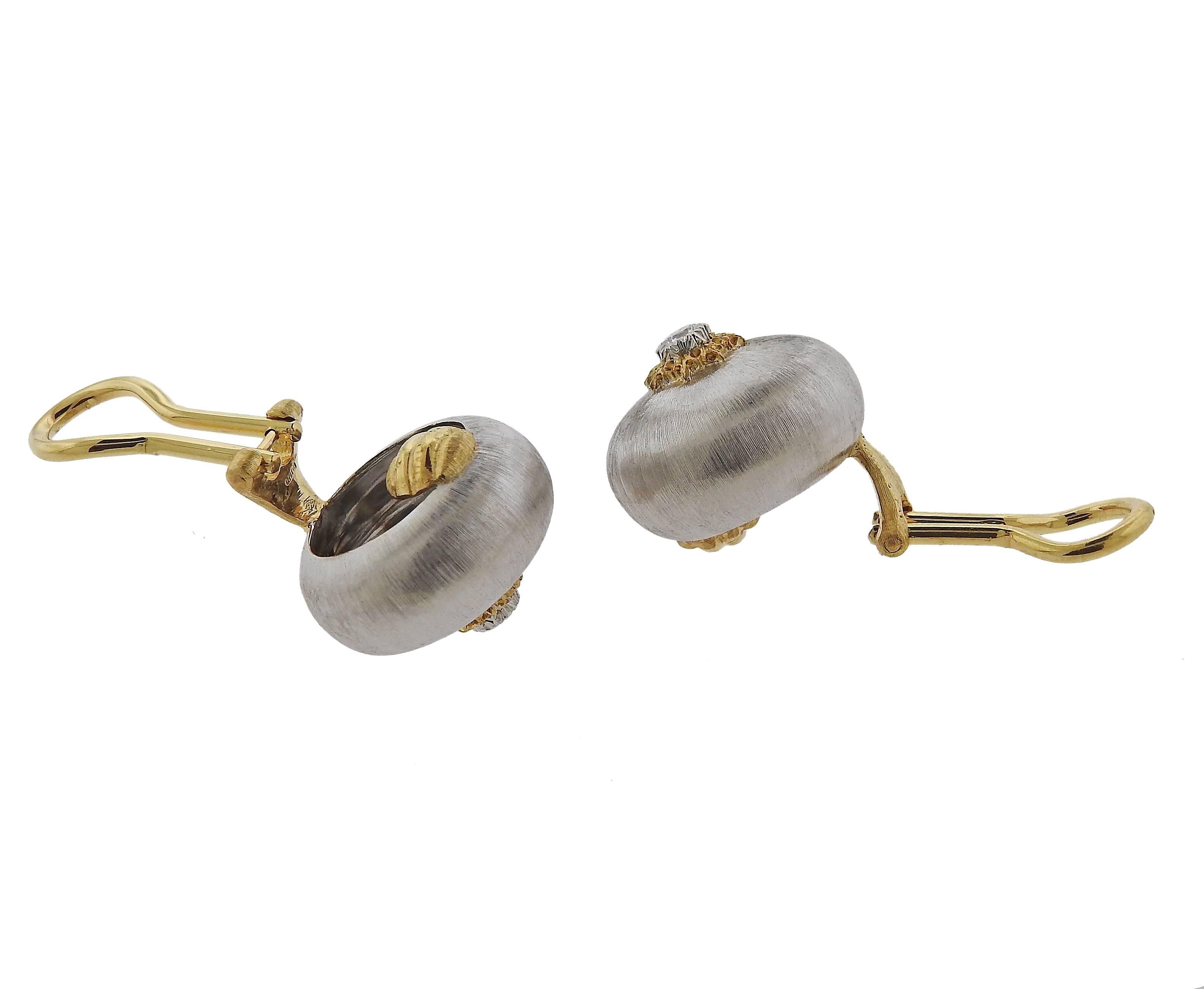 Buccellati Gold Diamond Button Earrings For Sale 1