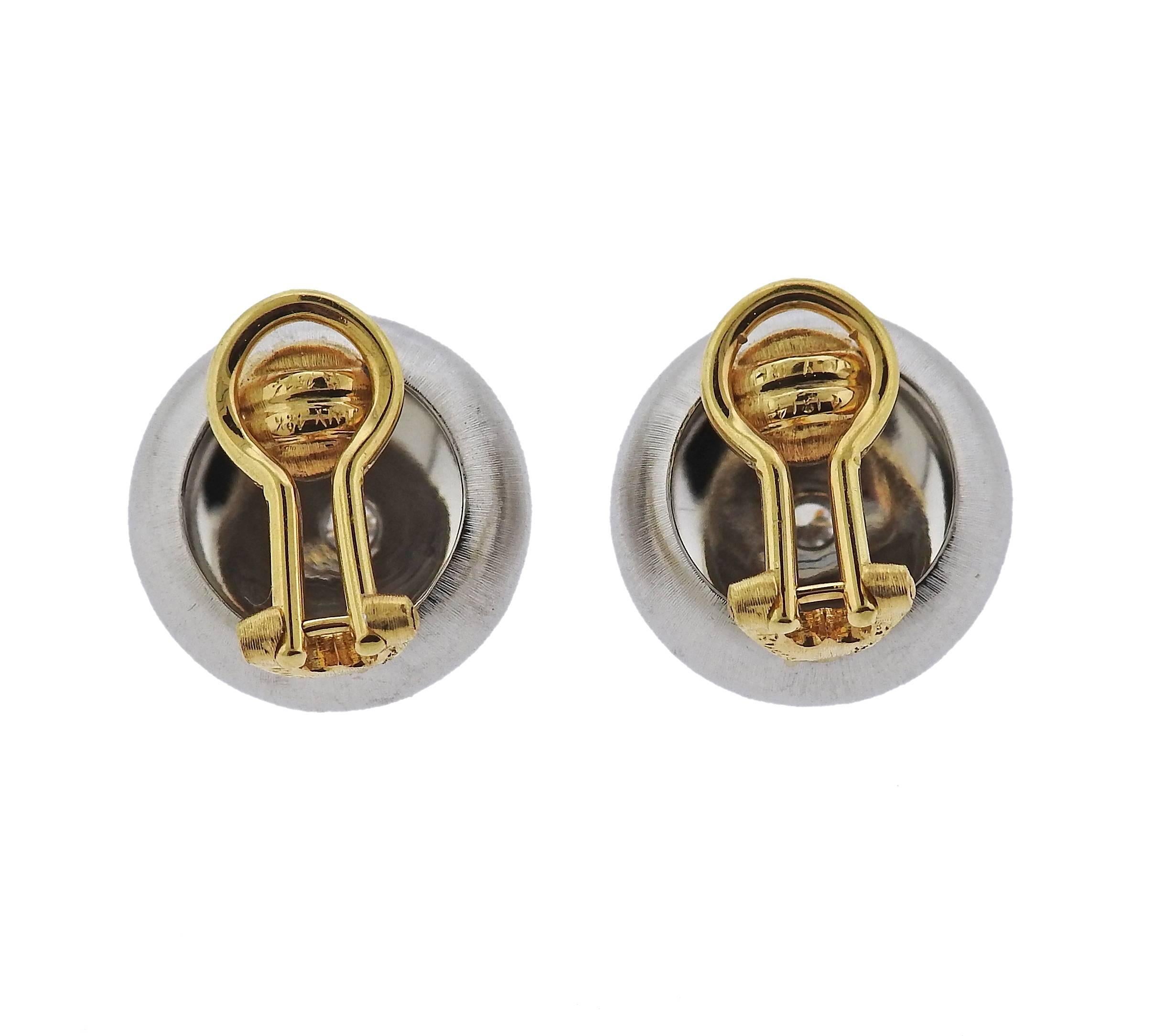 Women's or Men's Buccellati Gold Diamond Button Earrings For Sale