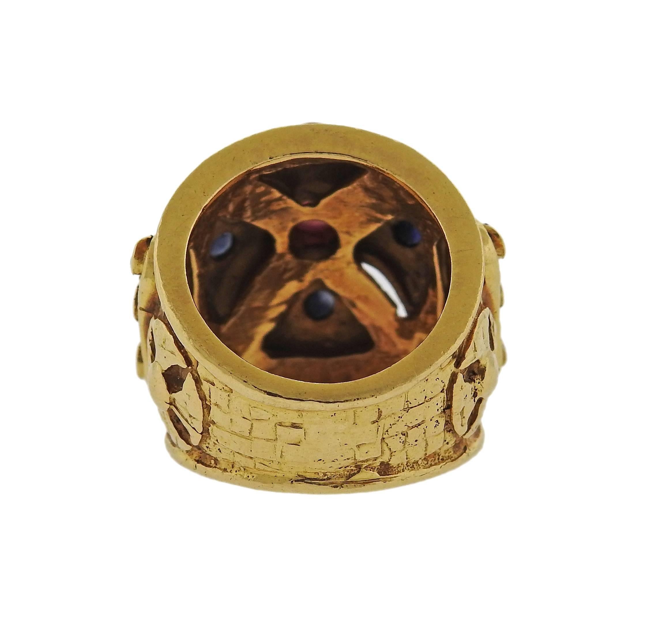 Ilias Lalaounis Gold Ruby Sapphire Dome Band Ring 1