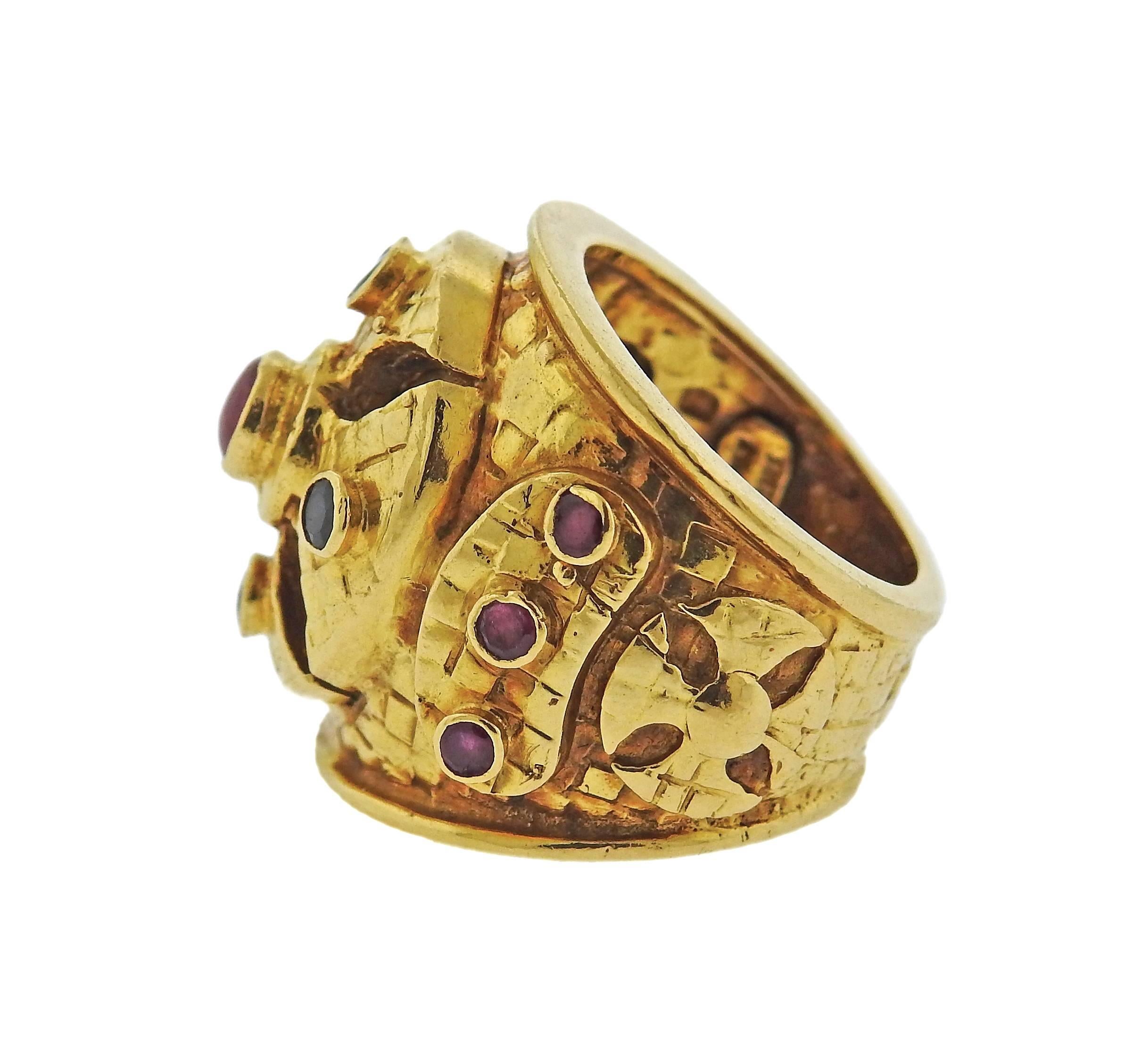 Ilias Lalaounis Gold Ruby Sapphire Dome Band Ring In Excellent Condition In Lambertville, NJ
