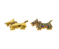 Pair Diamond Emerald Ruby Westie Dog Brooches