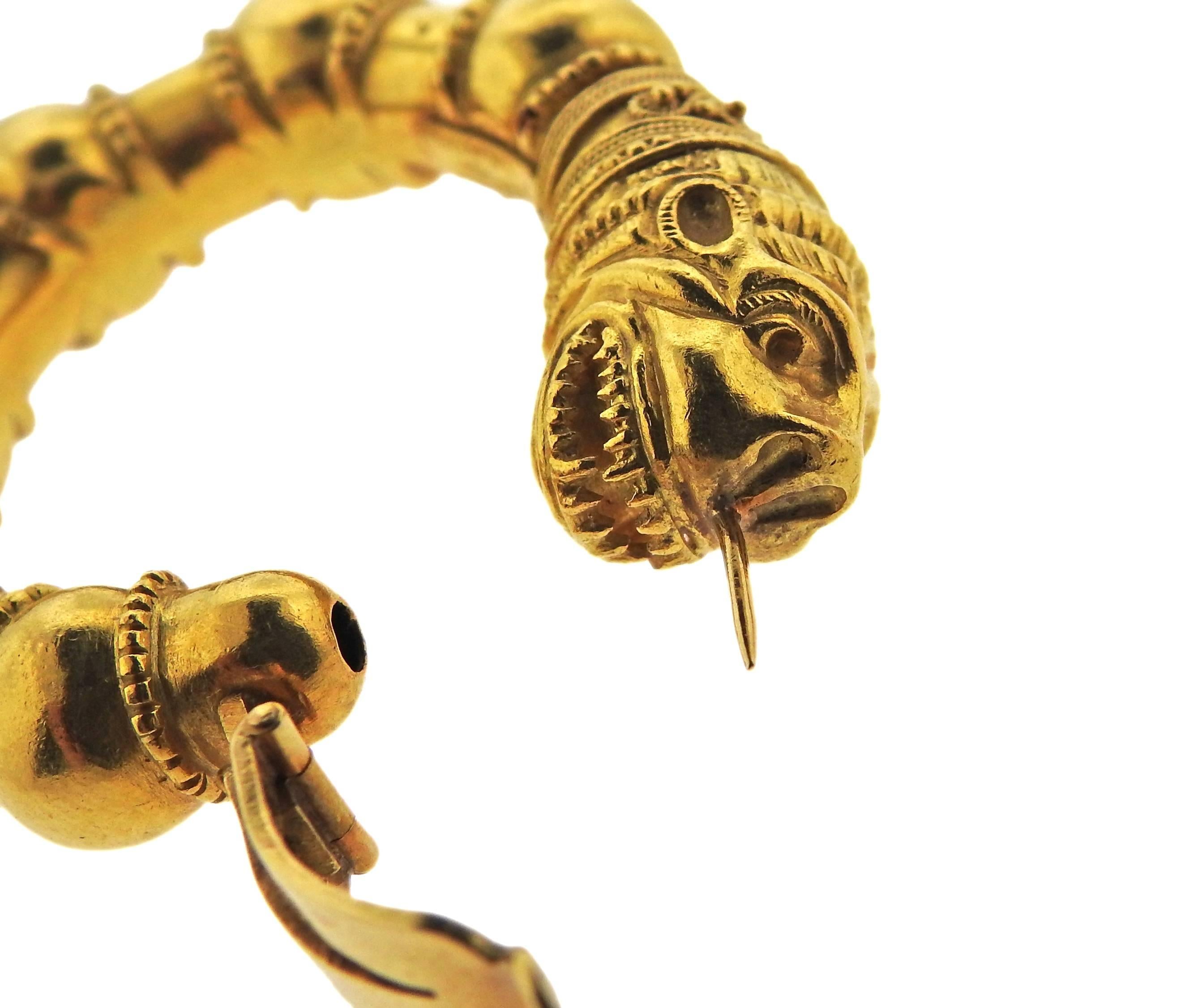 Women's or Men's Large Lalaounis Gold Chimera Hoop Earrings