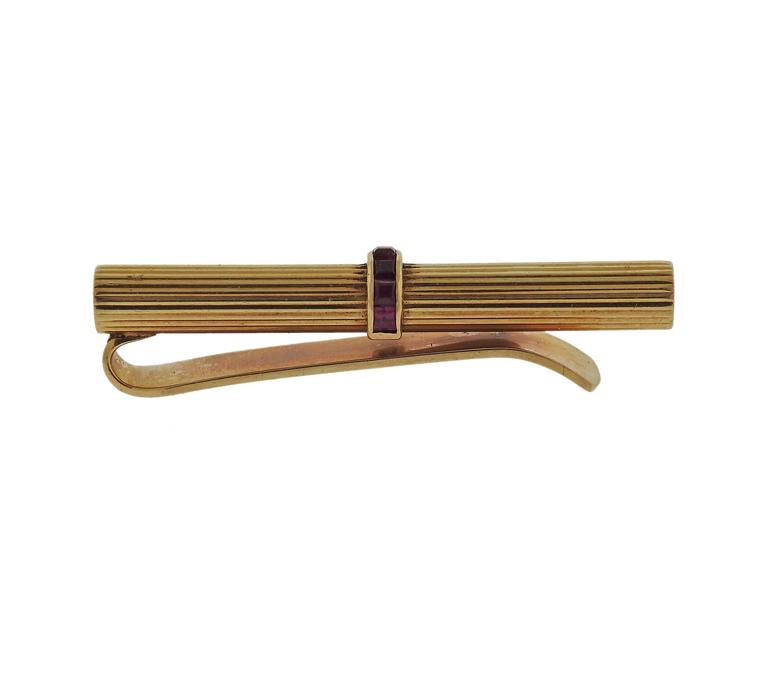 Van Cleef and Arpels VCA Gold Ruby Tie Bar For Sale at 1stdibs