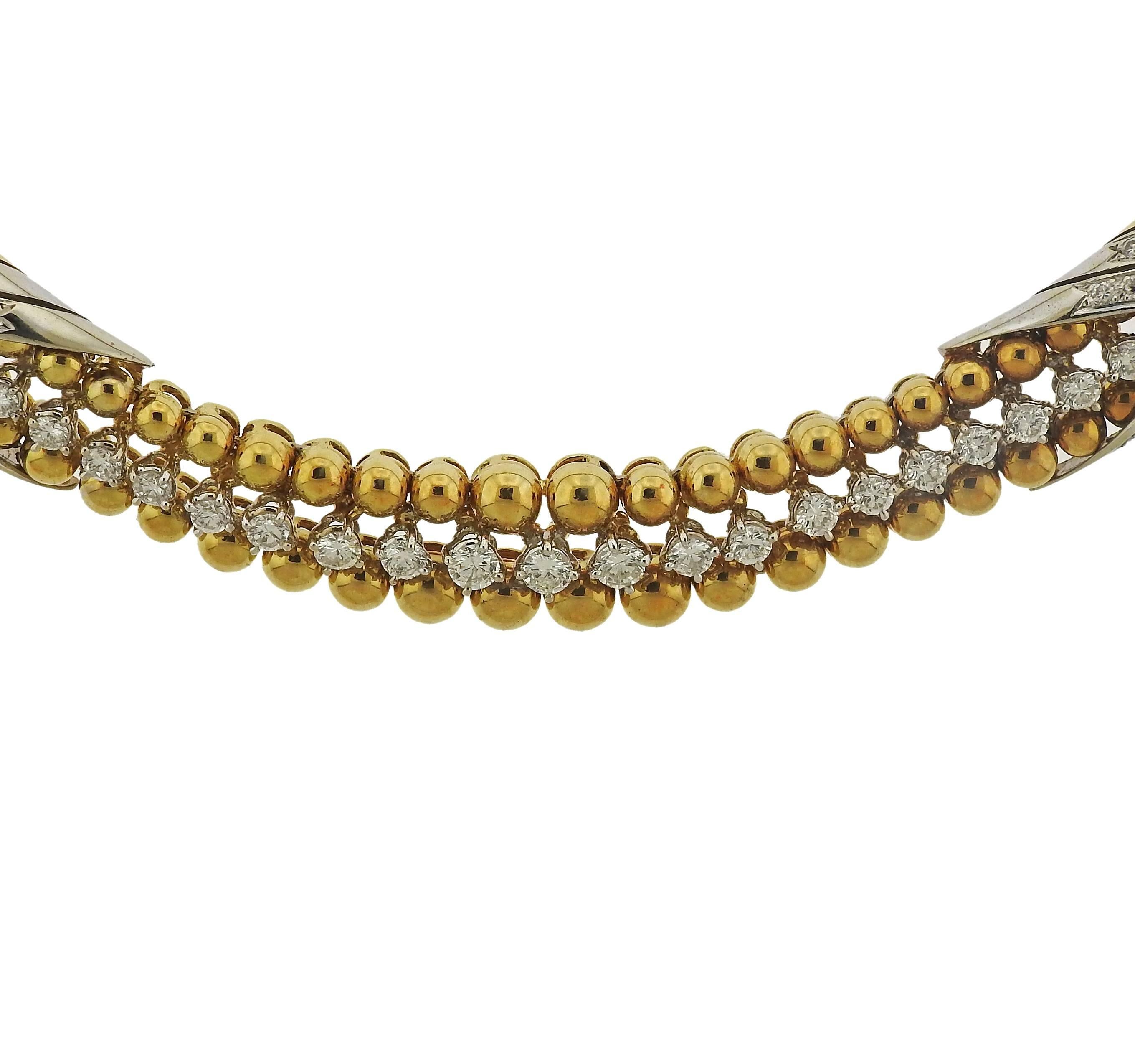 1960 Era Diamond Gold Couscous Necklace In Excellent Condition In Lambertville, NJ