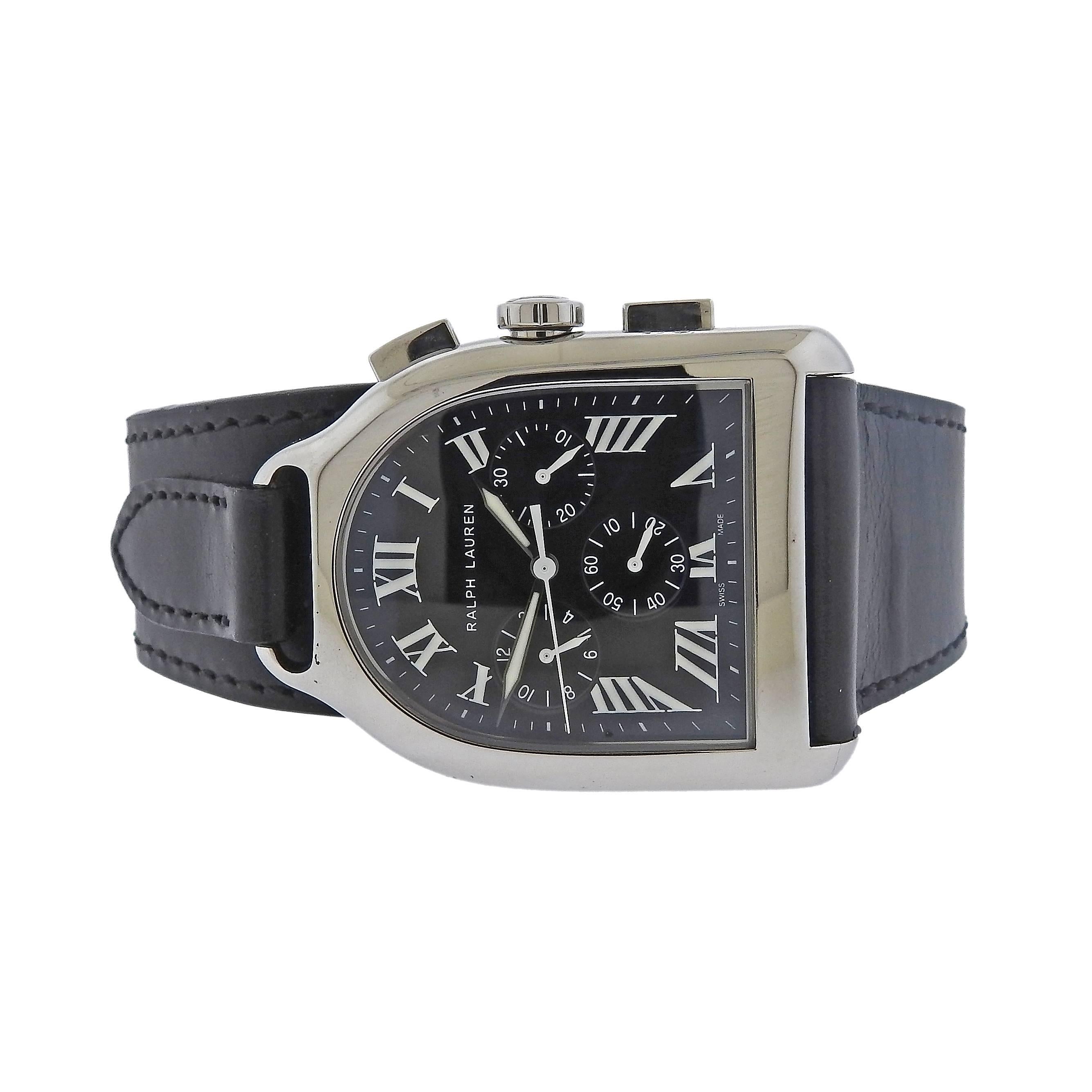 Ralph Lauren Stainless Steel Black Dial Chronograph Automatic Wristwatch