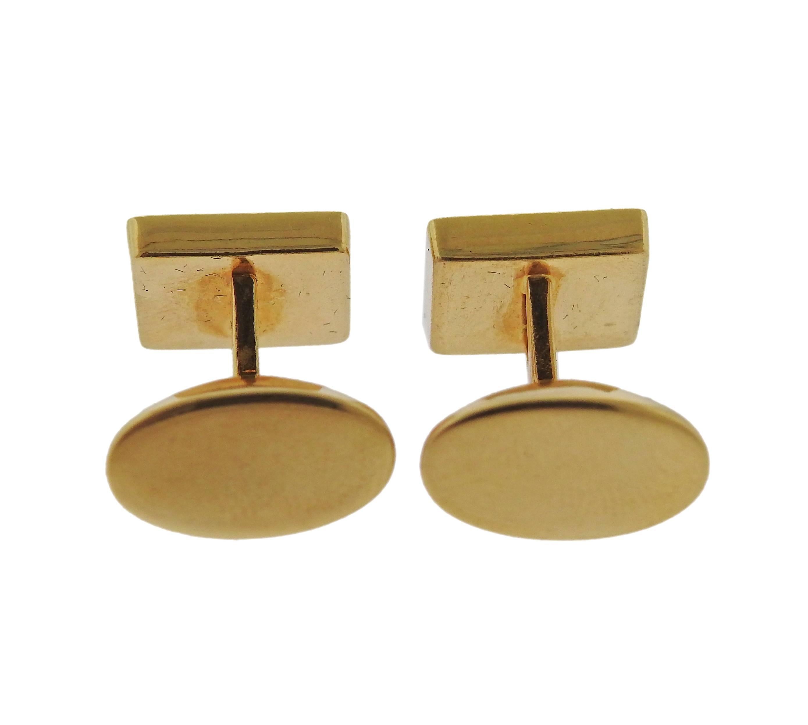 Tiffany & Co. Mother-of-Pearl Onyx Inlay Gold Cufflinks In Excellent Condition For Sale In Lambertville, NJ
