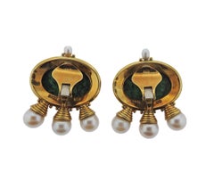 Elizabeth Gage Pearl Green Gemstone Gold Earrings