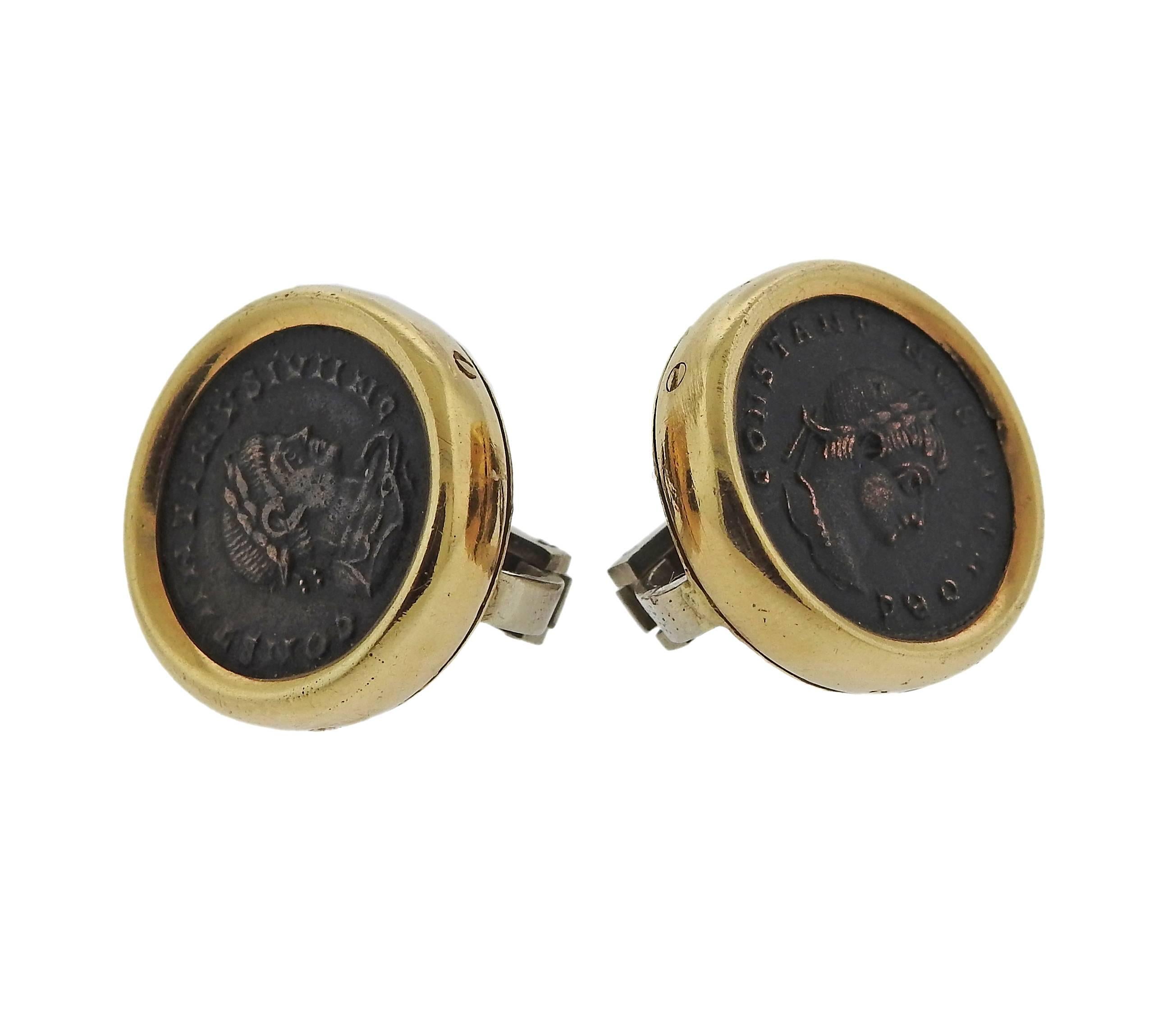 Bulgari Monete Ancient Coin Gold Earrings In Excellent Condition In Lambertville, NJ