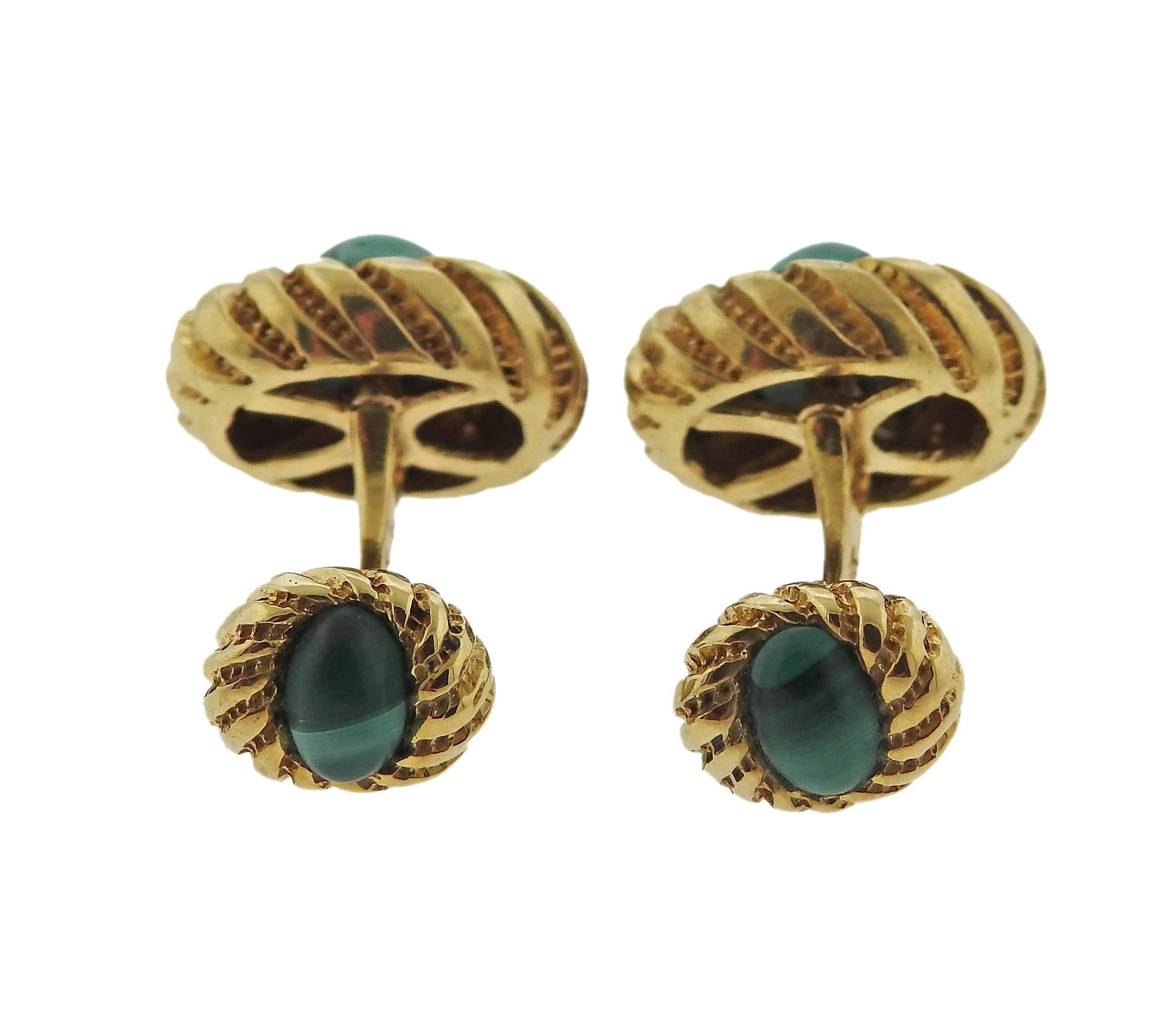 Tiffany & Co. Schlumberger Malachite Gold Cufflinks In Excellent Condition For Sale In Lambertville, NJ