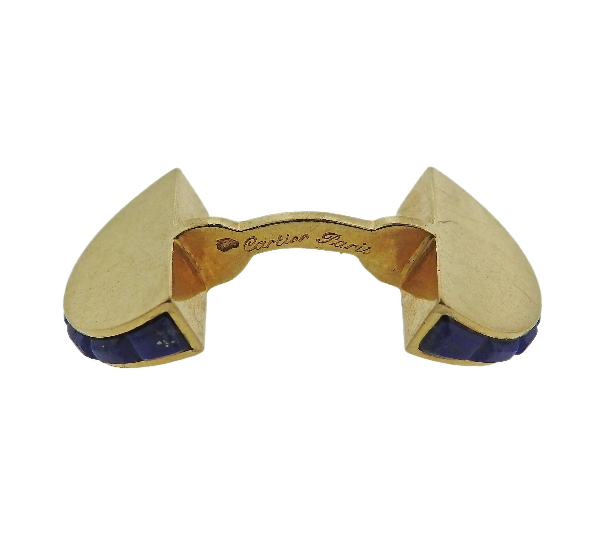 Cartier Paris France Lapis Lazuli Gold Cufflinks In Excellent Condition For Sale In Lambertville, NJ