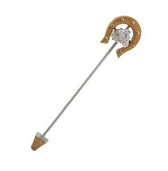 Vintage Buccellati Diamond Tri Color Gold Horseshoe Stick Pin
