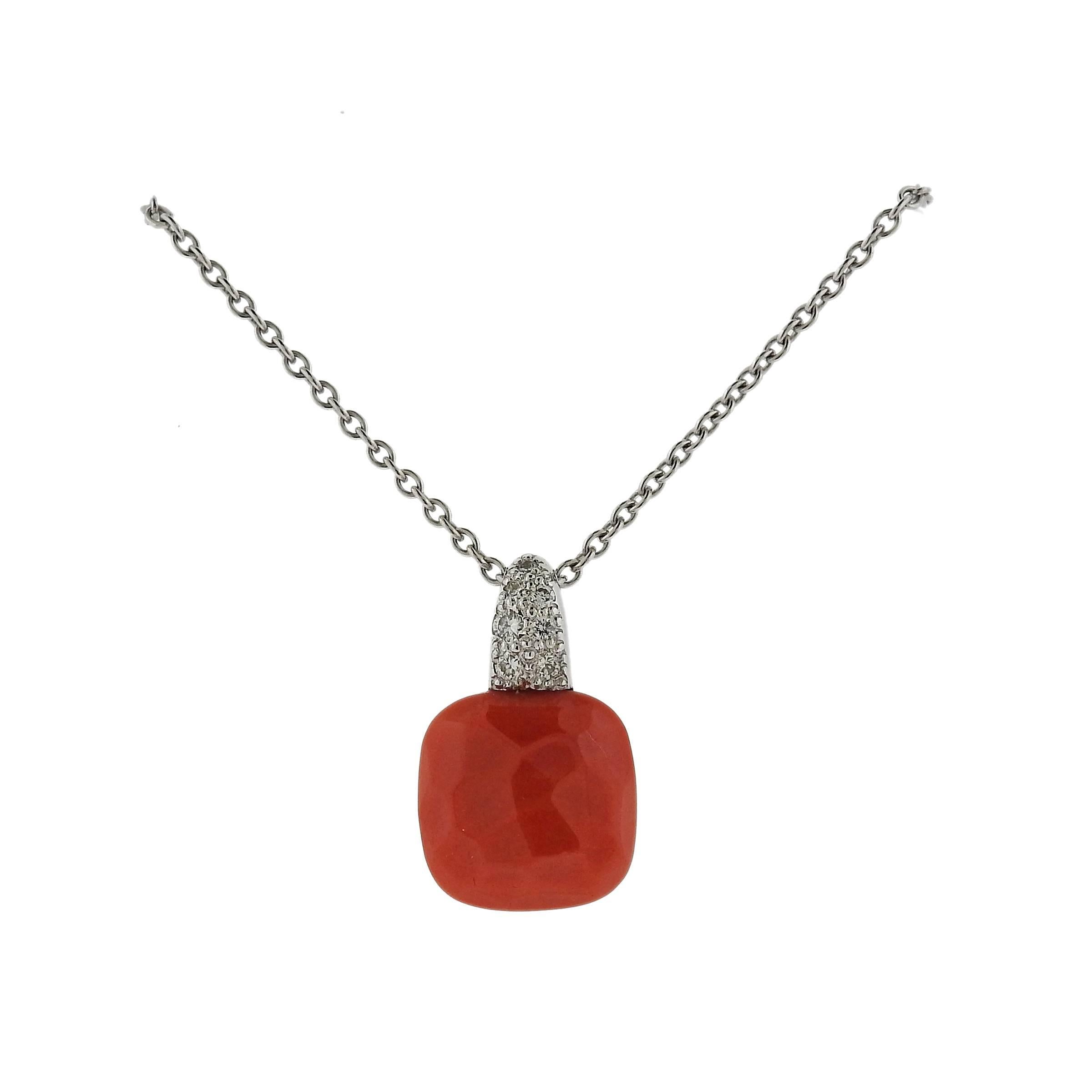 Pomellato Capri Diamond Coral Gold Pendant Necklace