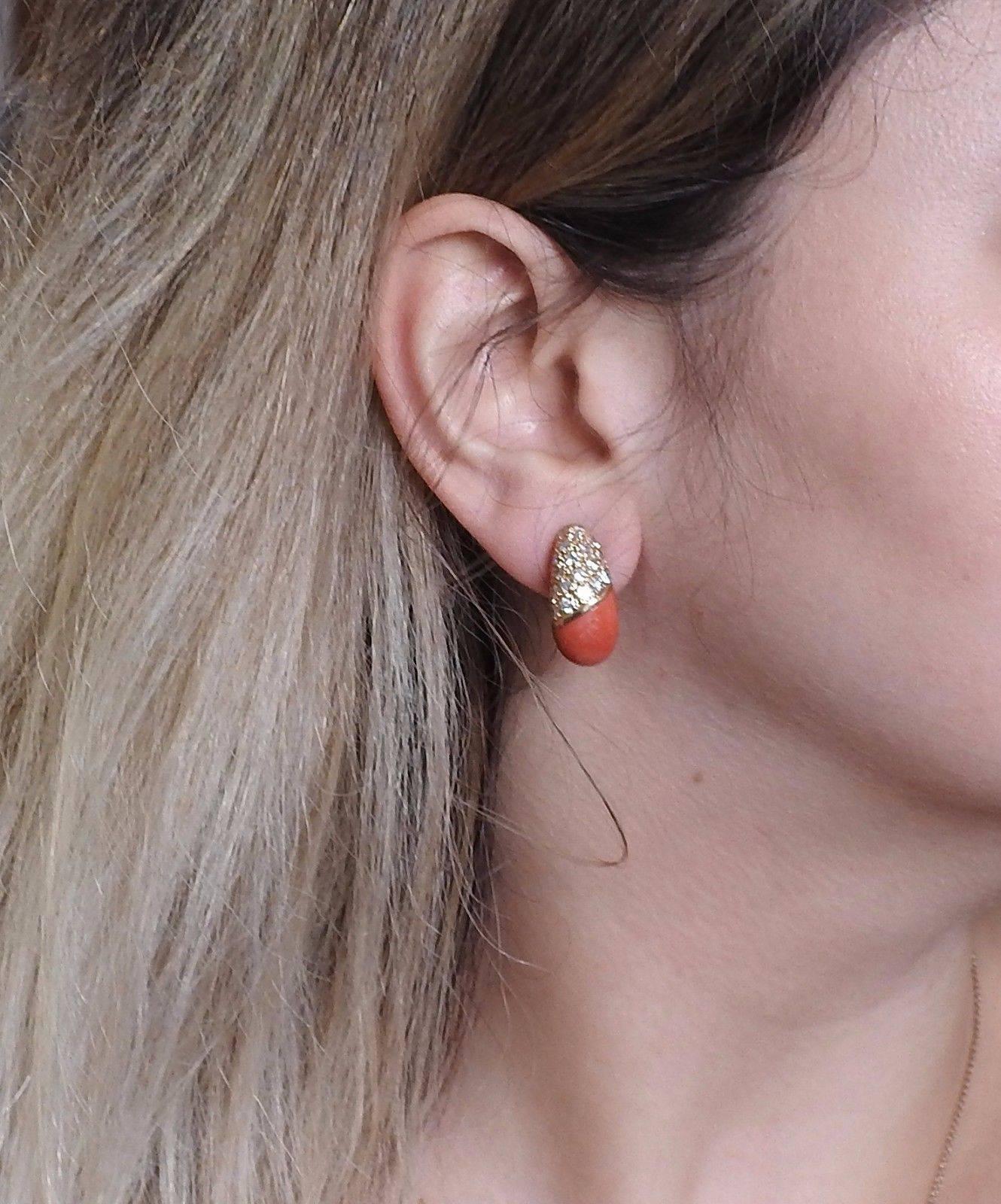 Women's Coral Diamond Gold Half Hoop Earrings