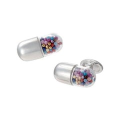 Jan Leslie Whimsical Pill Capsule Silver Cufflinks