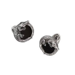 Jan Leslie Onyx Sterling Silver Alligator Cufflinks