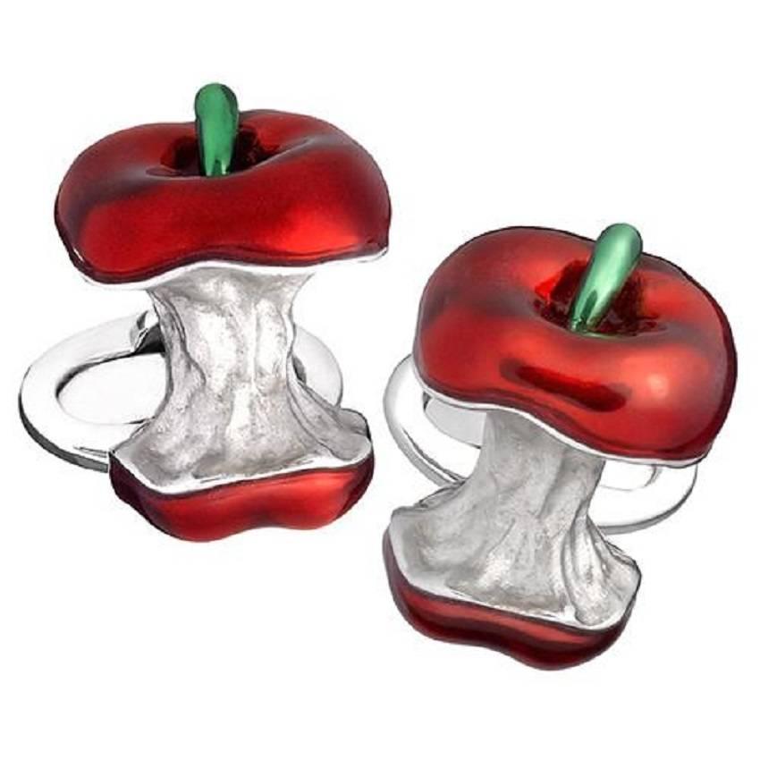 Jan Leslie Bitten Apple Enamel Sterling Silver Cufflinks