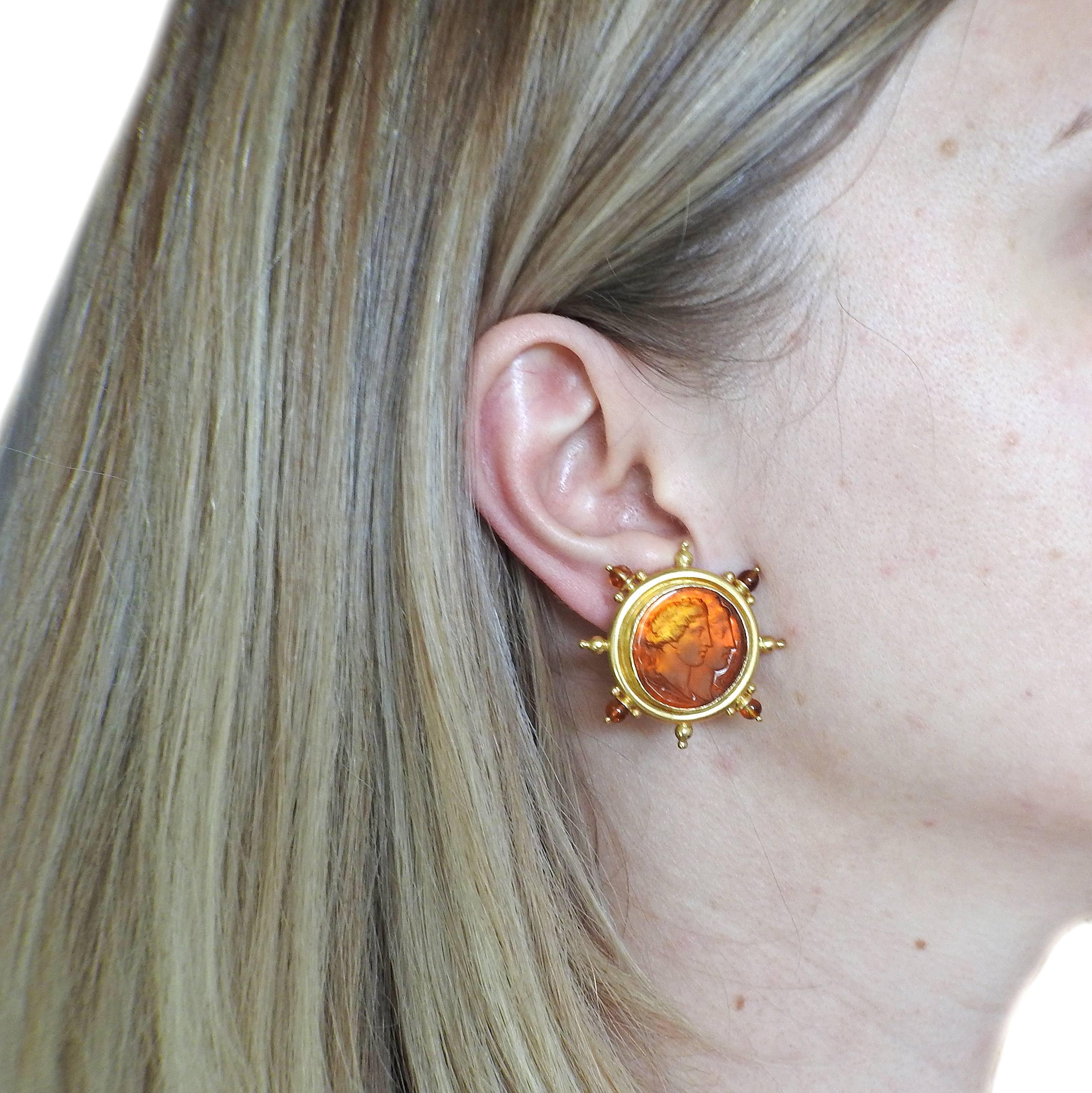 Women's Elizabeth Locke Venetian Glass Intaglio Citrine Gold Earrings For Sale