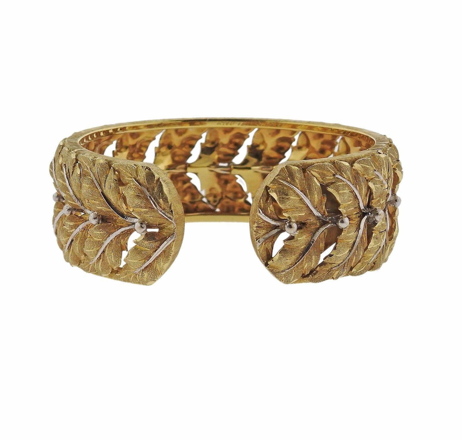 Mario Buccellati Leaf Motif Gold Cuff Bracelet In Excellent Condition In Lambertville, NJ