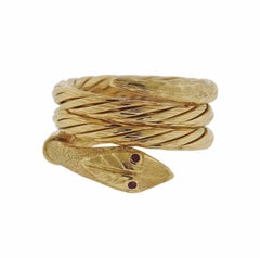 Lalaounis Greece Ruby Snake Wrap Gold Ring