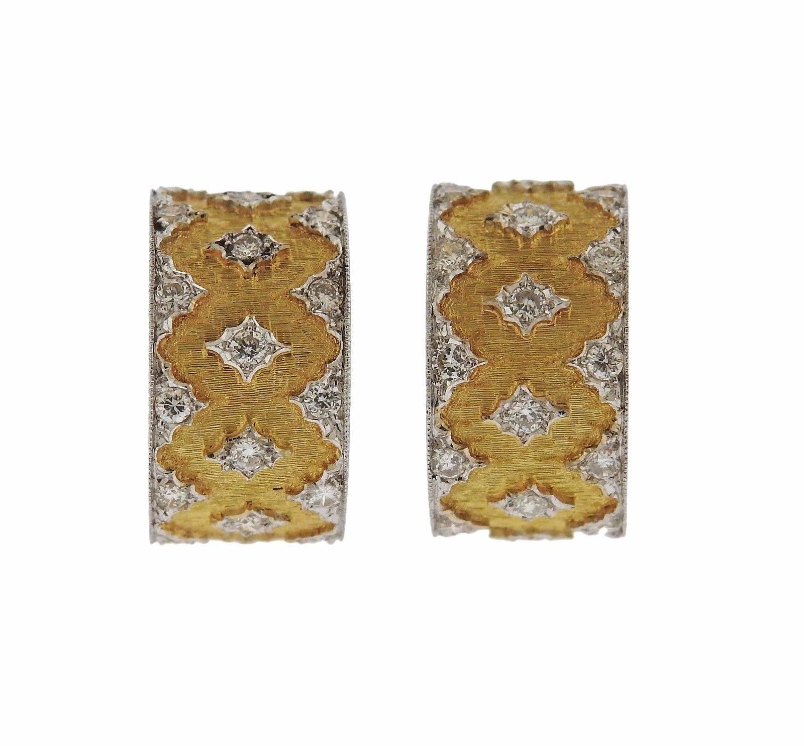 Women's Buccellati Diamond Gold Hoop Earrings