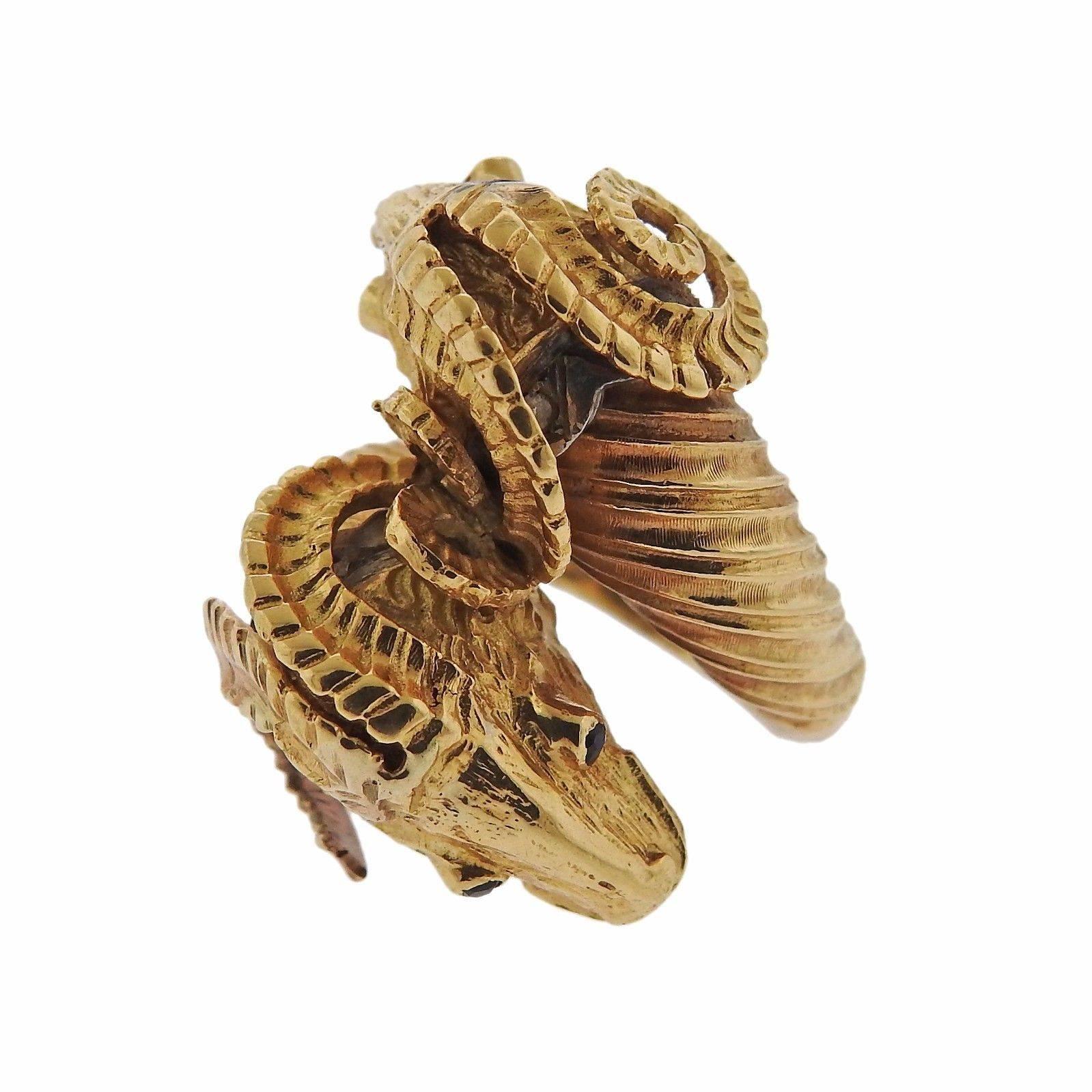 Women's Zolotas Greece Sapphire Gold Ram's Head Bypass Ring