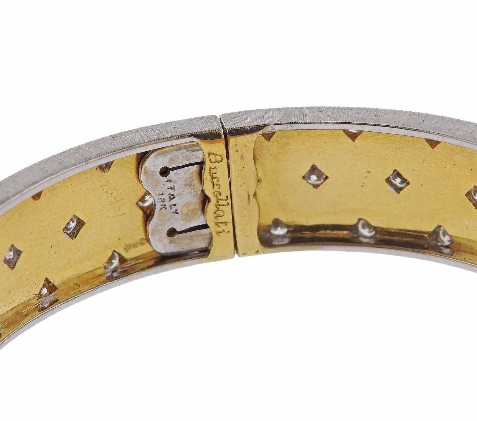 Buccellati Diamond Gold Bangle Bracelet In Excellent Condition For Sale In Lambertville, NJ