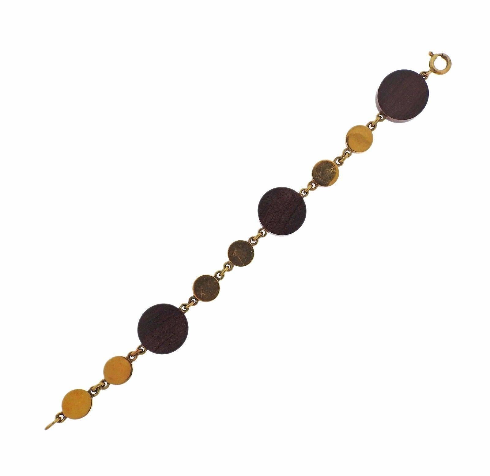 Vintage Ebony Wood Gold Circle Bracelet
