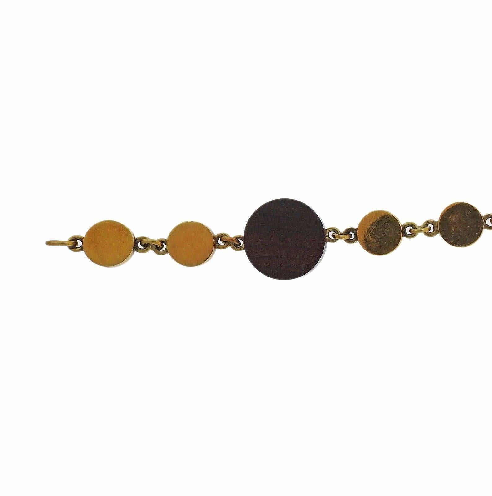 Vintage Ebony Wood Gold Circle Bracelet In Excellent Condition In Lambertville, NJ