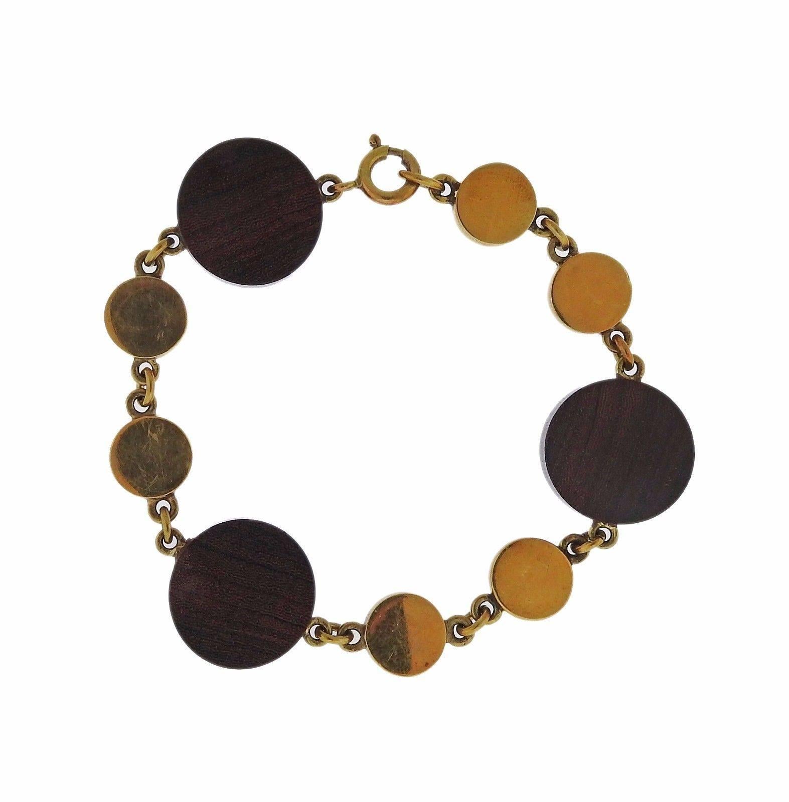 Women's Vintage Ebony Wood Gold Circle Bracelet