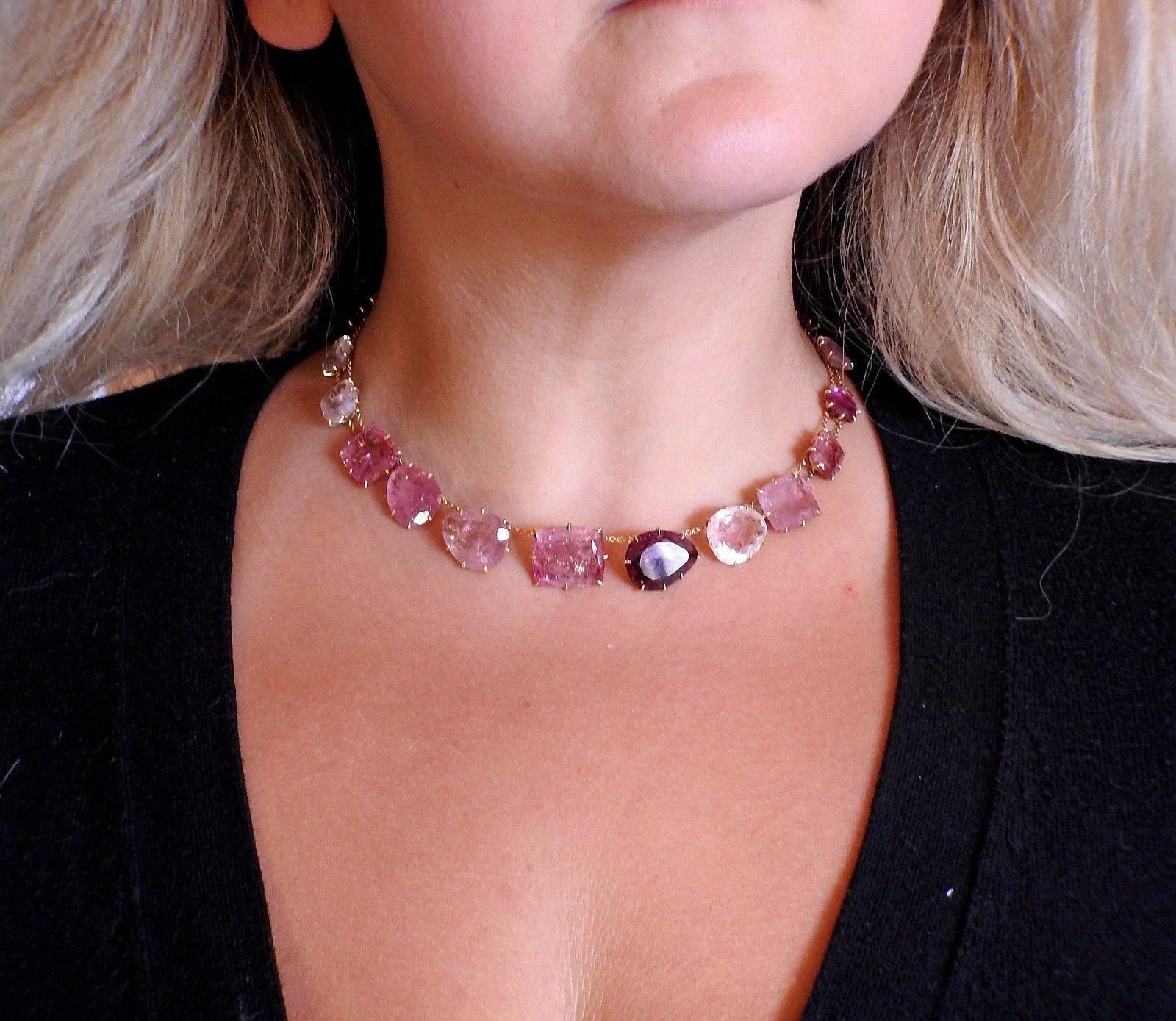 H. Stern Pink Tourmaline Gold Necklace In Excellent Condition In Lambertville, NJ