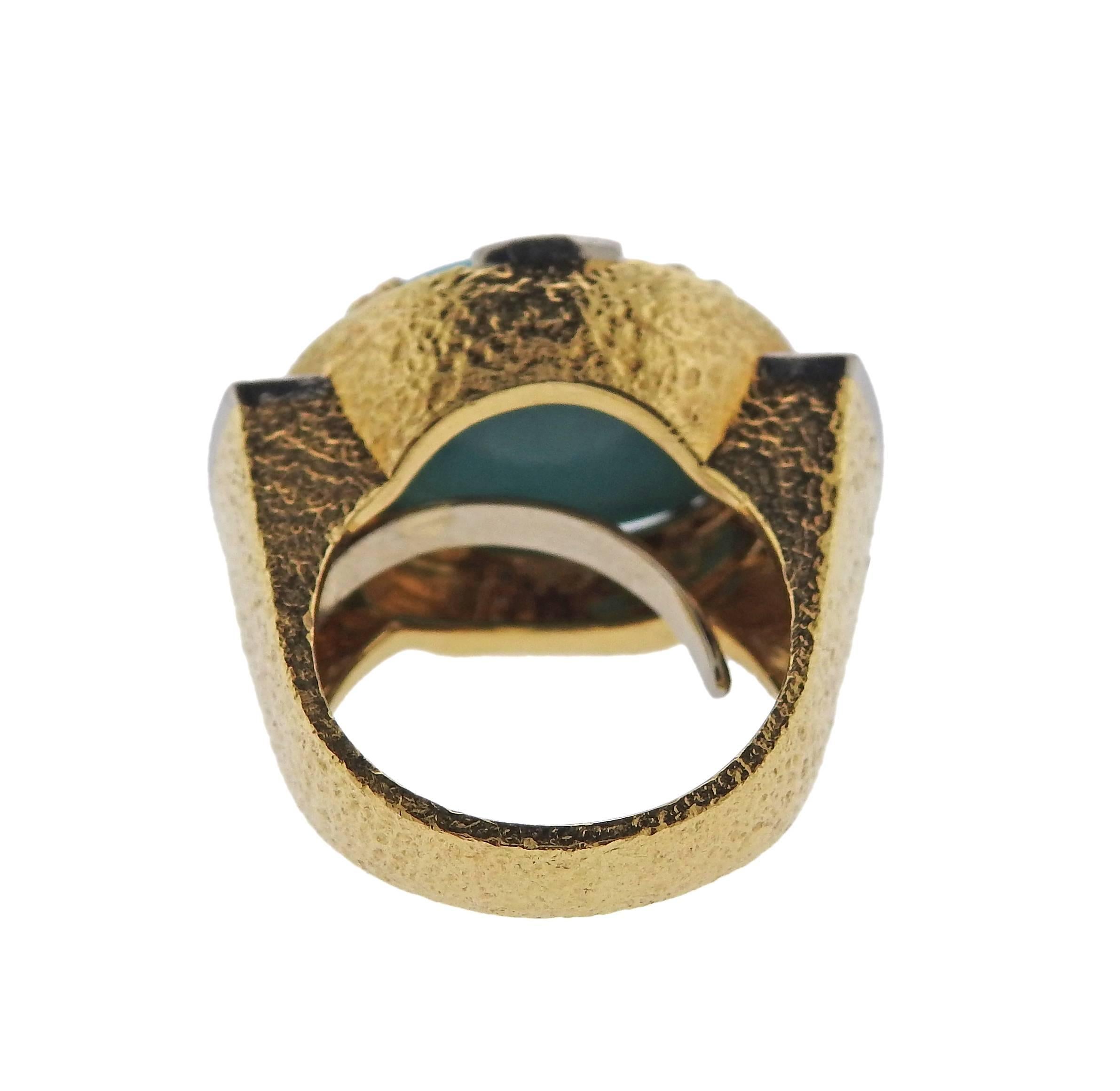 Women's David Webb Turquoise Diamond Platinum Gold Ring