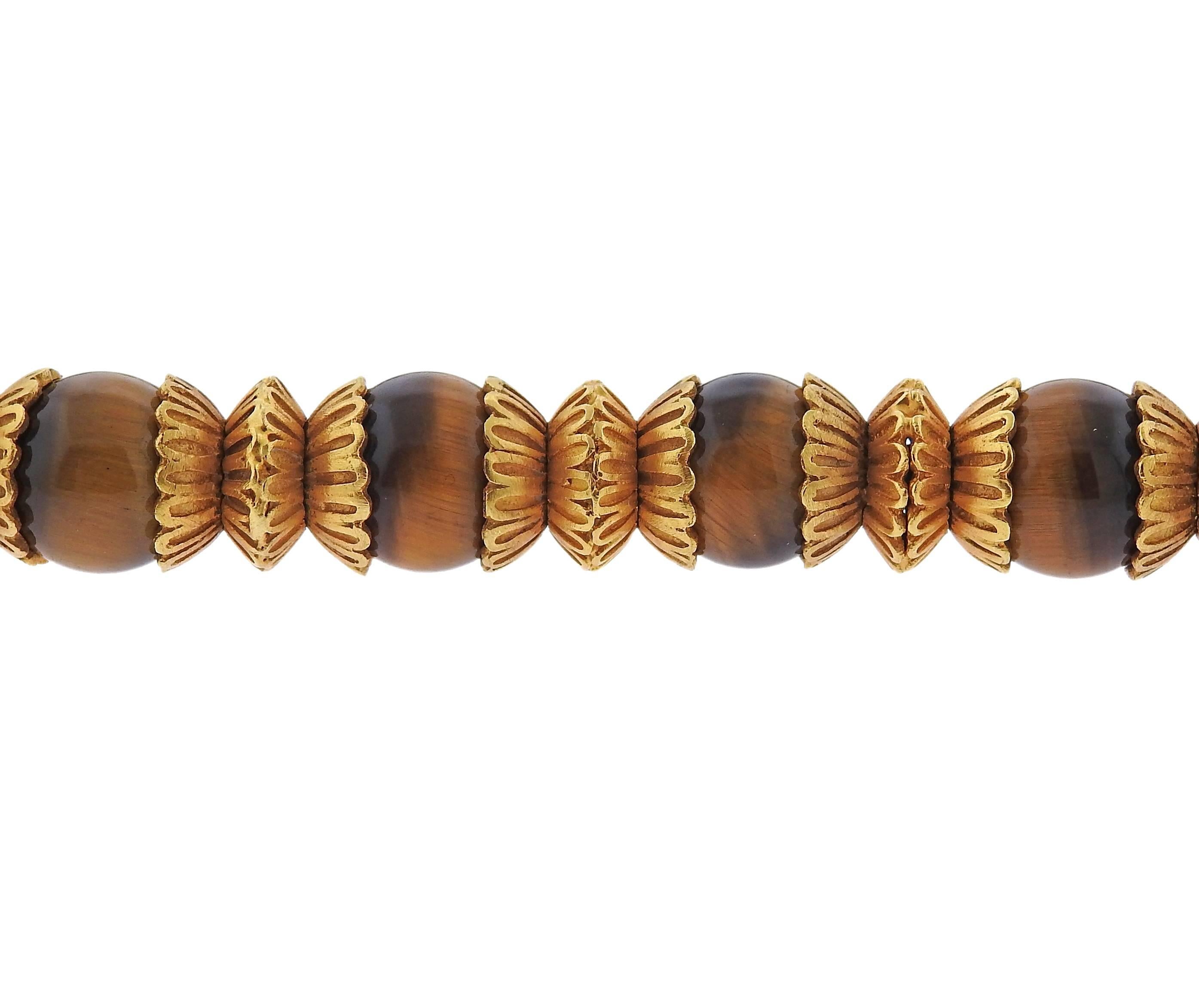 Women's Massive Lalaounis Greece Tiger's Eye Bead Gold Necklace